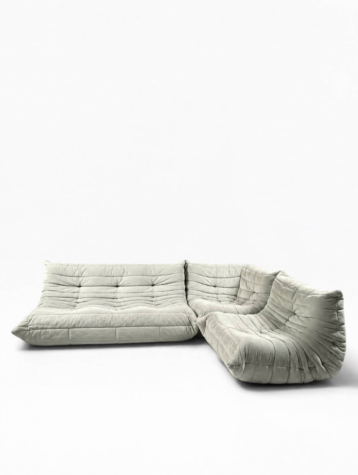 Modular Togo sofa in greige velvet by Ducaroy, Ligne Roset.