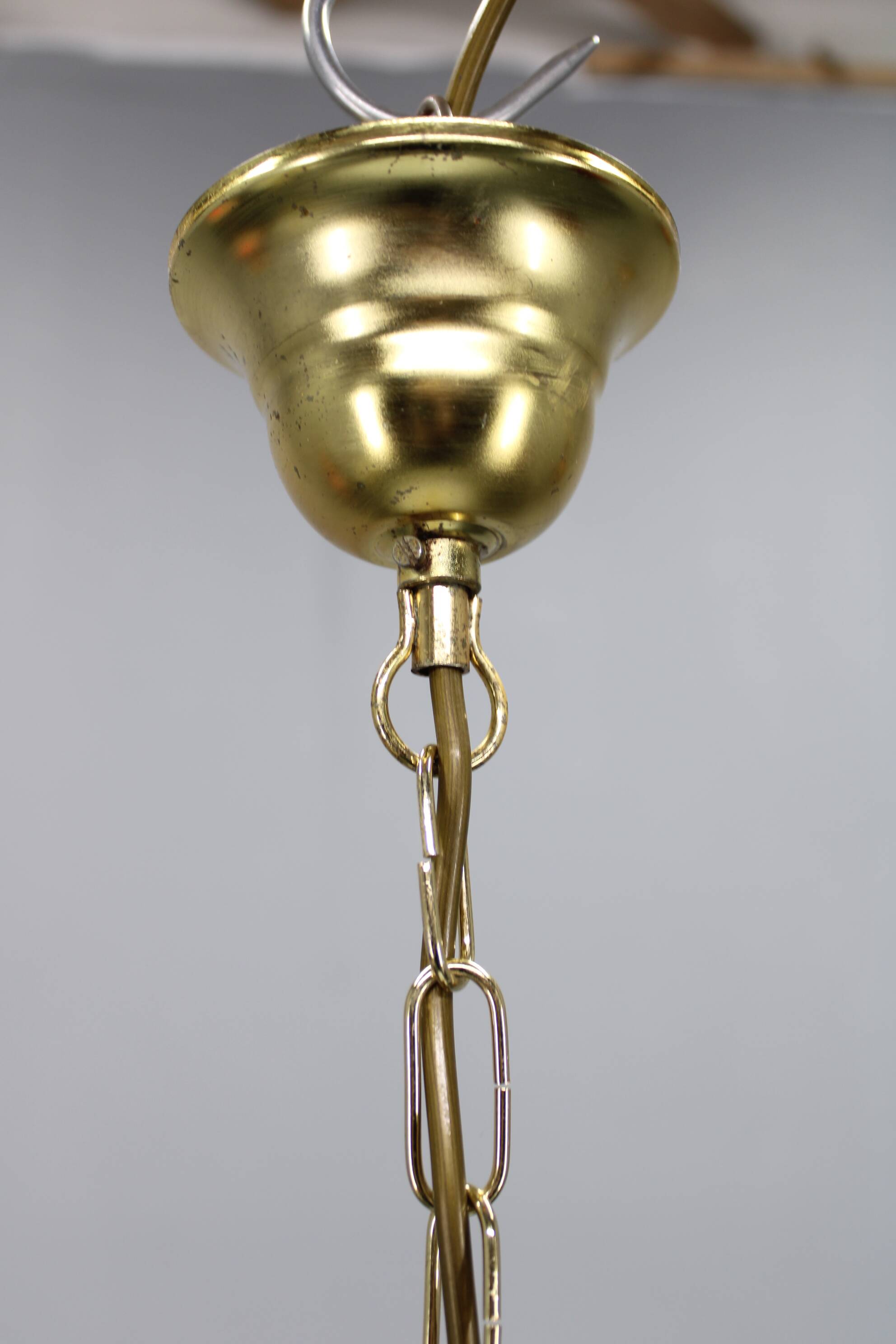 Italian mid-century glass and brass pendant light, 1960s