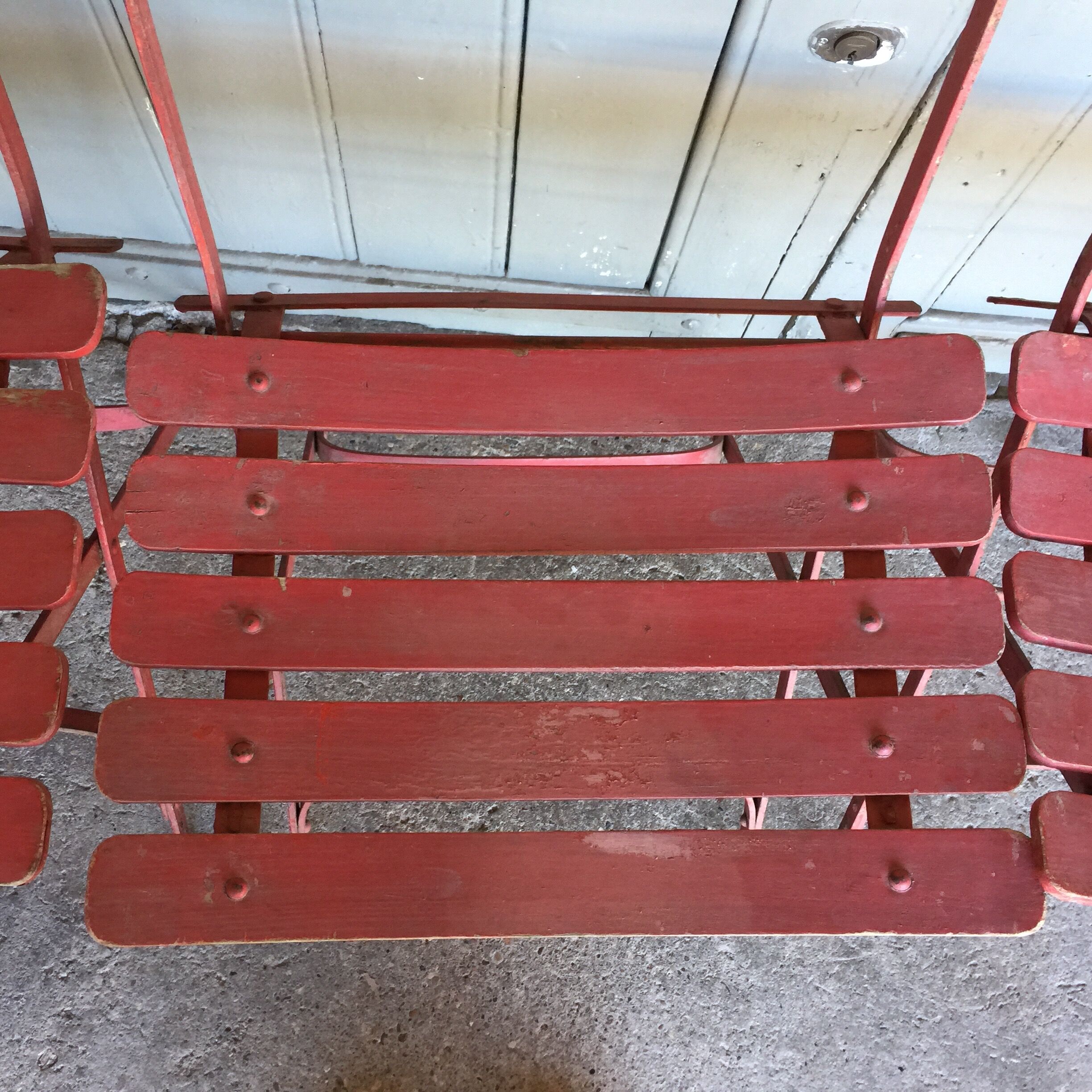SET OF 6 IRON AND WOOD FOLDING GARDEN CHAIRS