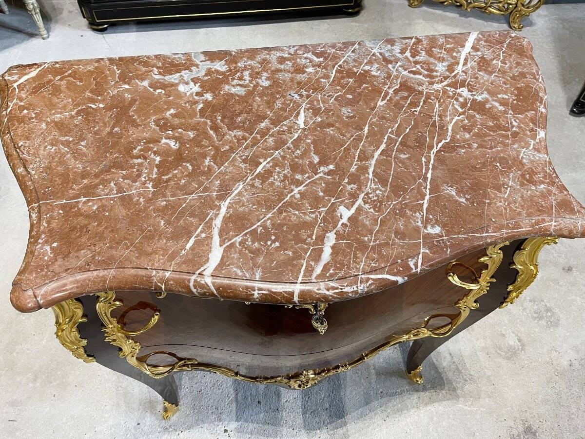 Jumping Commode in Marquetry and Gilded Bronzes Attributed to the House of Millet, 19th Century