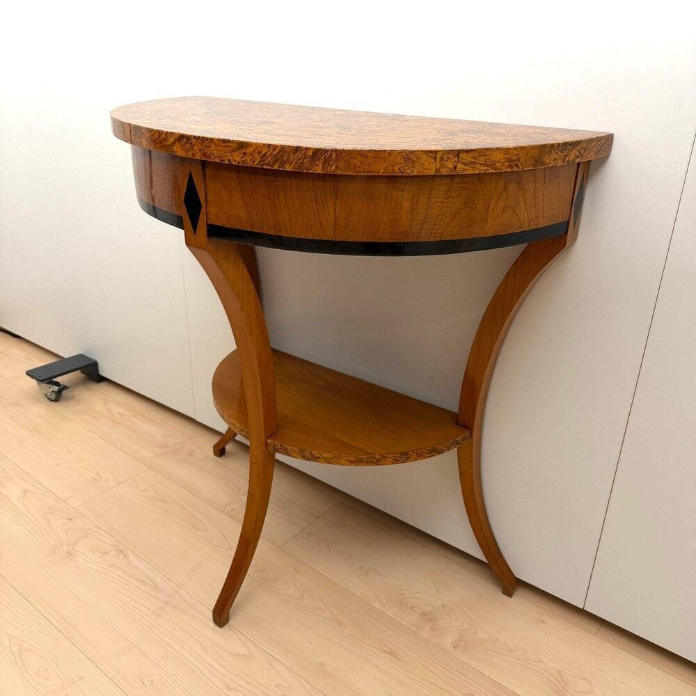 Biedermeier demi-lune console in cherry wood & birch wood, Franconia, 1830