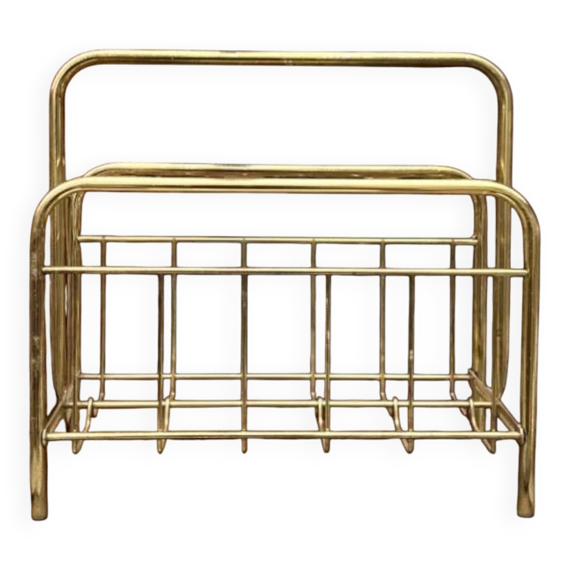 Vintage gold metal magazine rack – minimalist design – 1970s