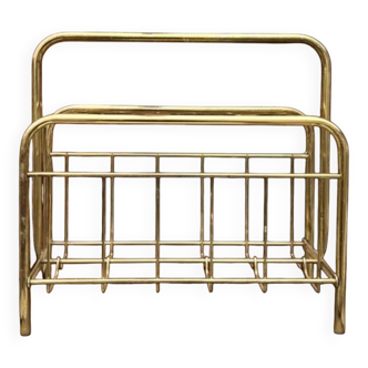 Vintage gold metal magazine rack – minimalist design – 1970s
