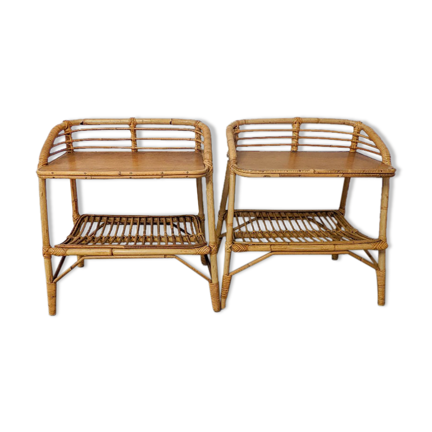 Pair of rattan bedside tables