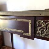 Living room table, Louis XVI style desk in wood, marble and brass