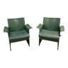 Paire de fauteuils en cuir vert année 70