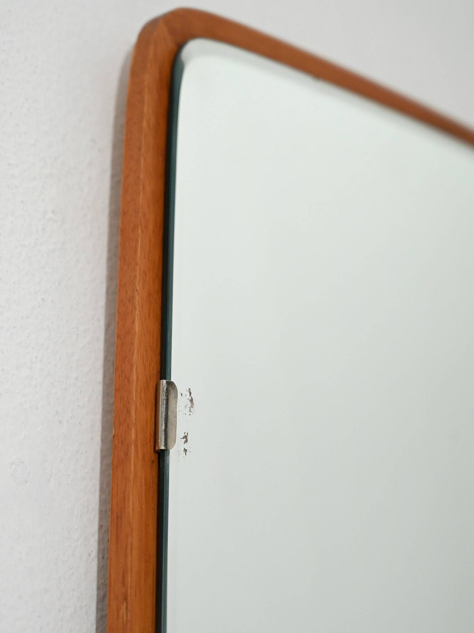Scandinavian slightly convex rectangular teak mirror by "Kron"