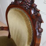 Mahogany Napoleon III Armchair with Carved Grapes  Decoration on Top, 1870s