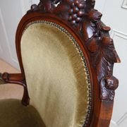 Mahogany Napoleon III Armchair with Carved Grapes  Decoration on Top, 1870s