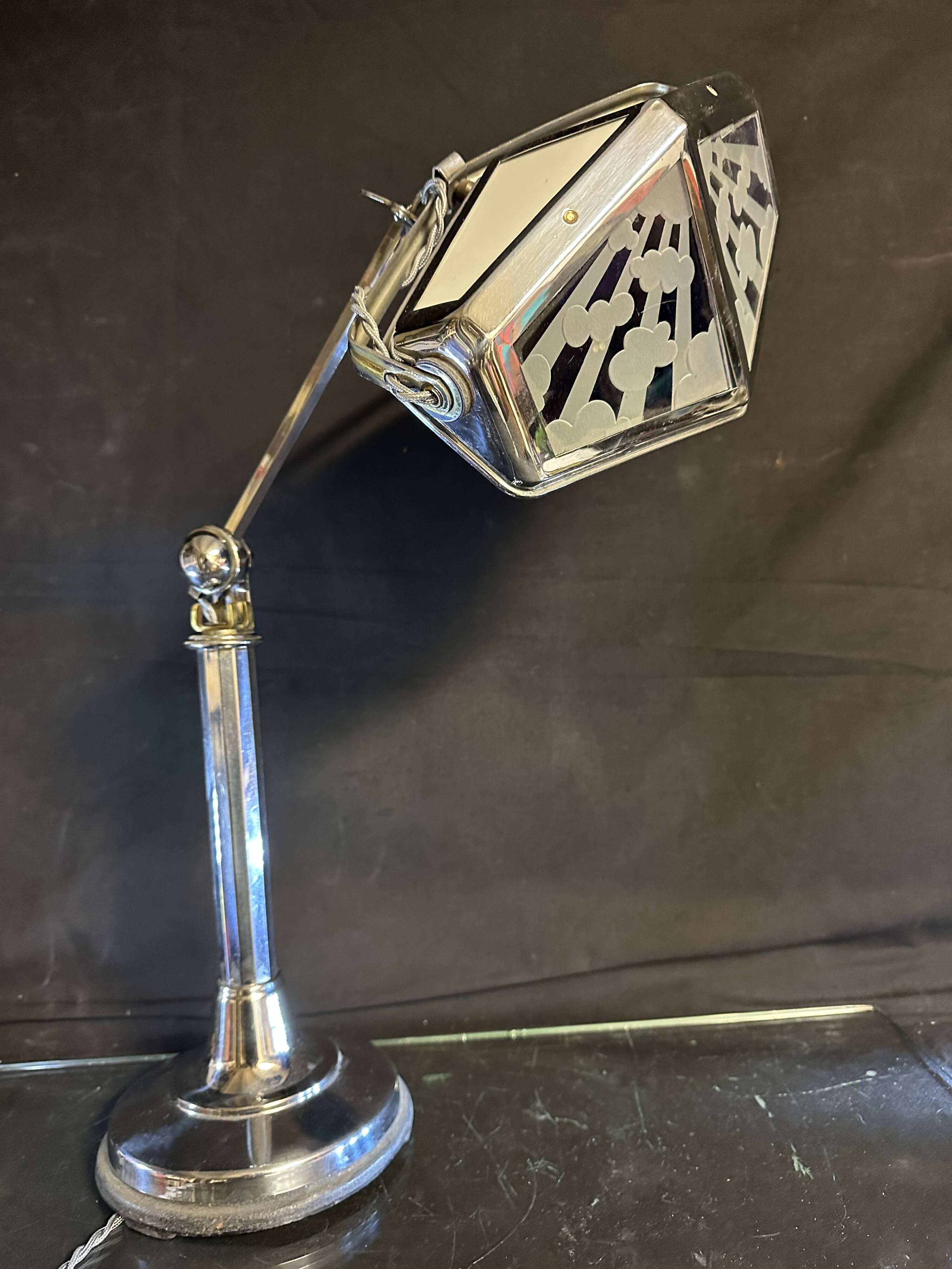 Large PIROUETT Art Deco metal chromo glass clouds lamp
