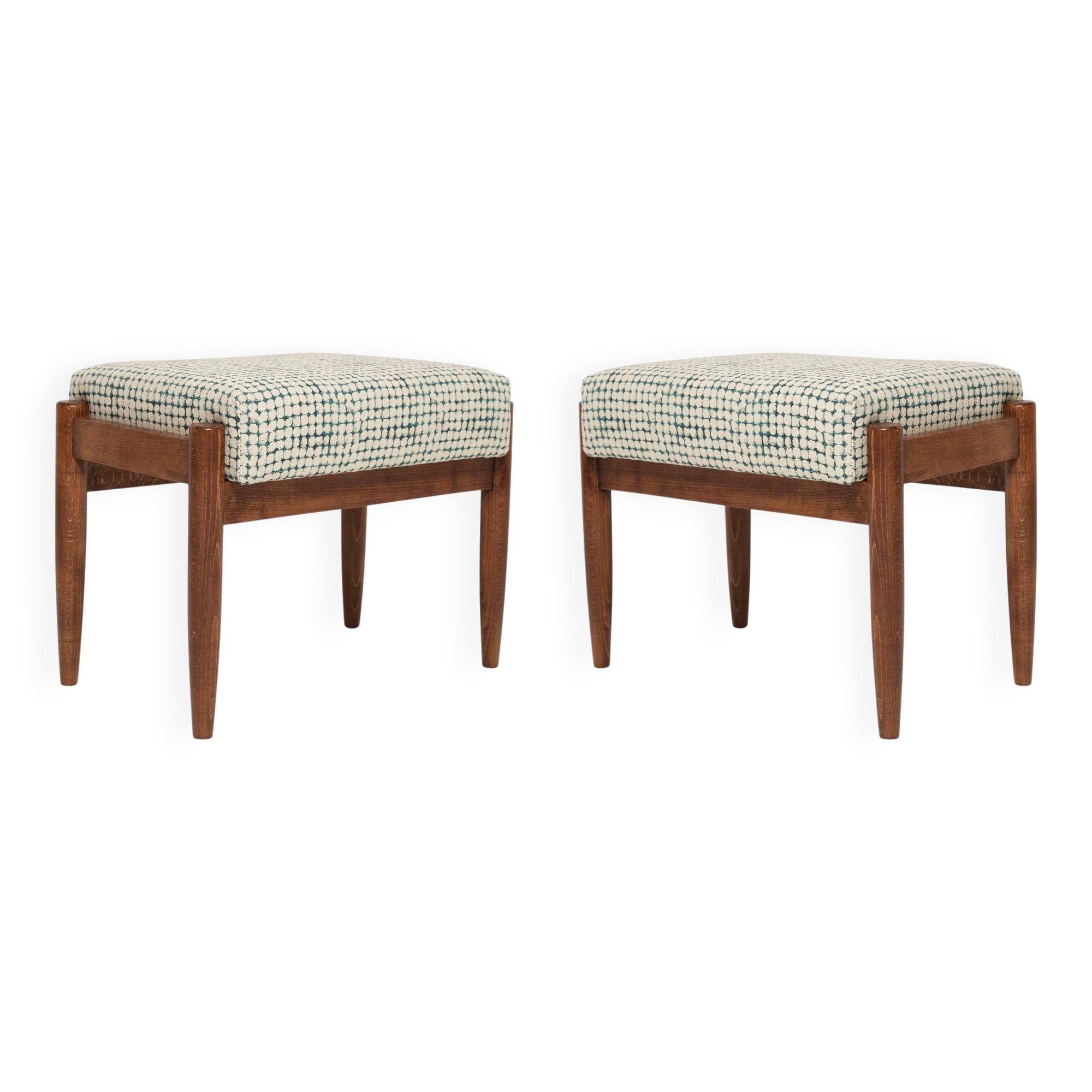 Paire de tabourets vintage blanc et aqua milieu du siècle, Edmund Homa, 1960s