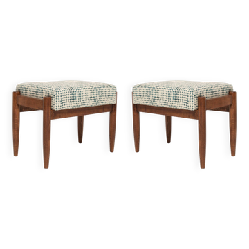 Pair of vintage white and aqua stools mid-century, Edmund Homa, 1960s