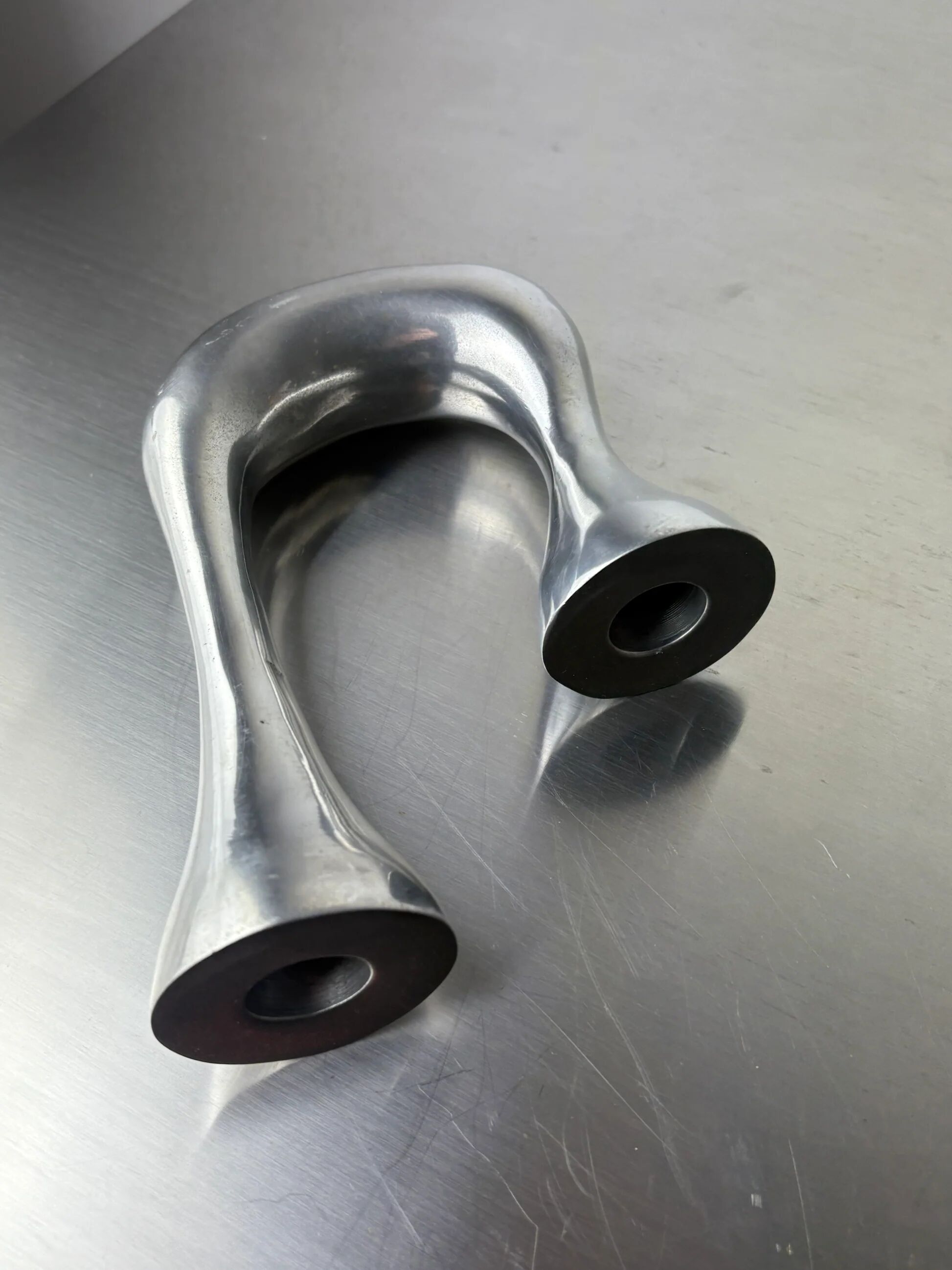 Biomorphic candleholder, solid aluminium, Spain, circa 1970s