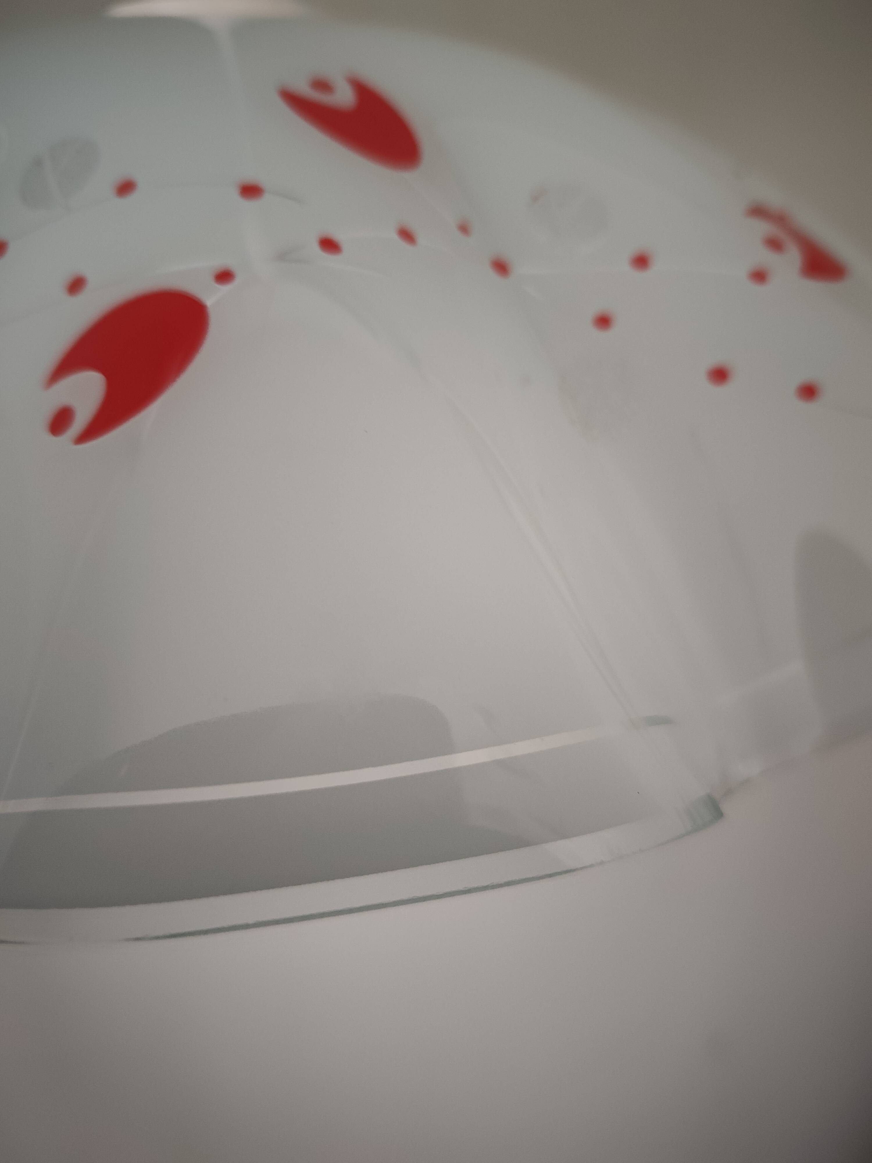 White opaline glass suspension with red and silver floral decoration.