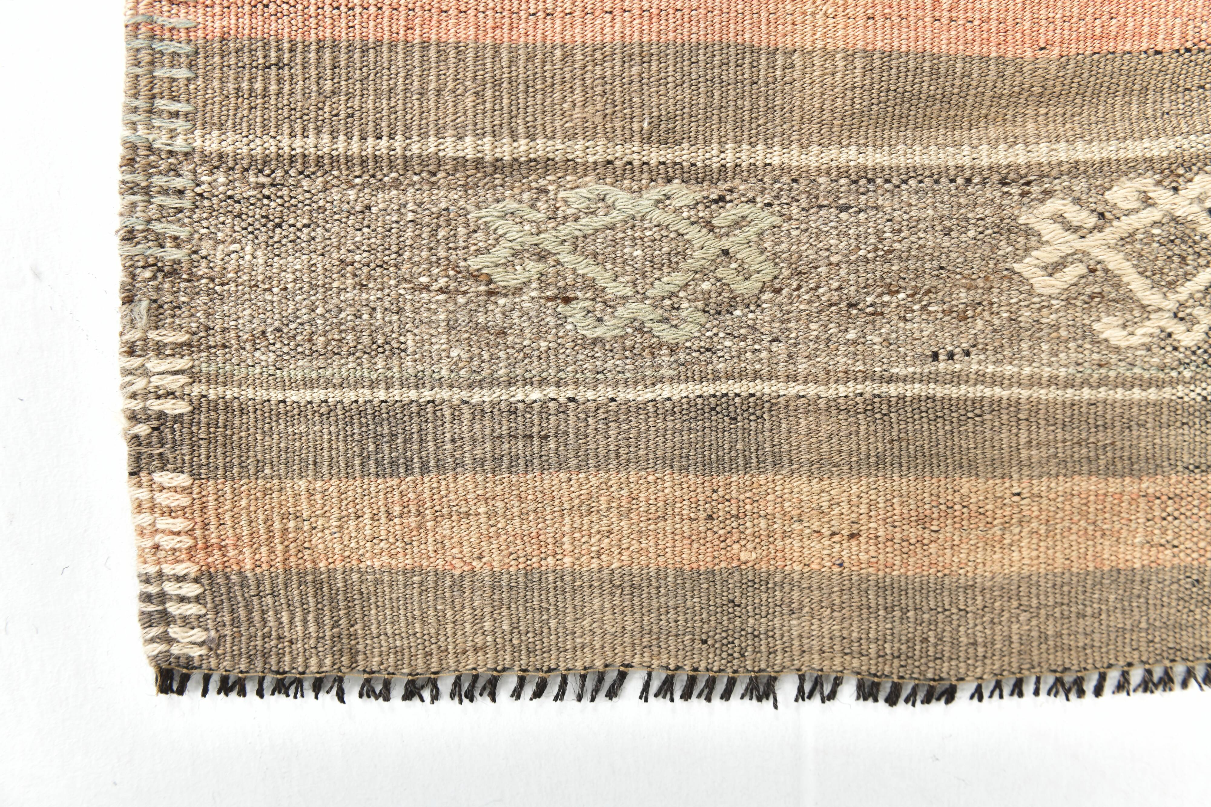 3x12 Brown Mustard Turkish Kilim Runner Rug 101x353Cm