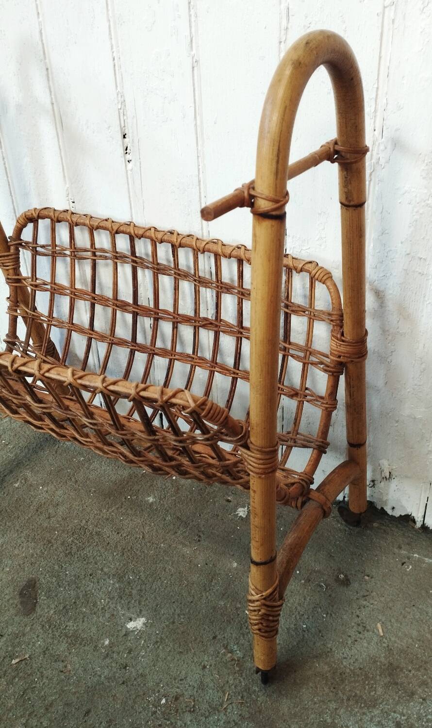 Vintage rattan and bamboo magazine rack