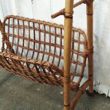 Vintage rattan and bamboo magazine rack