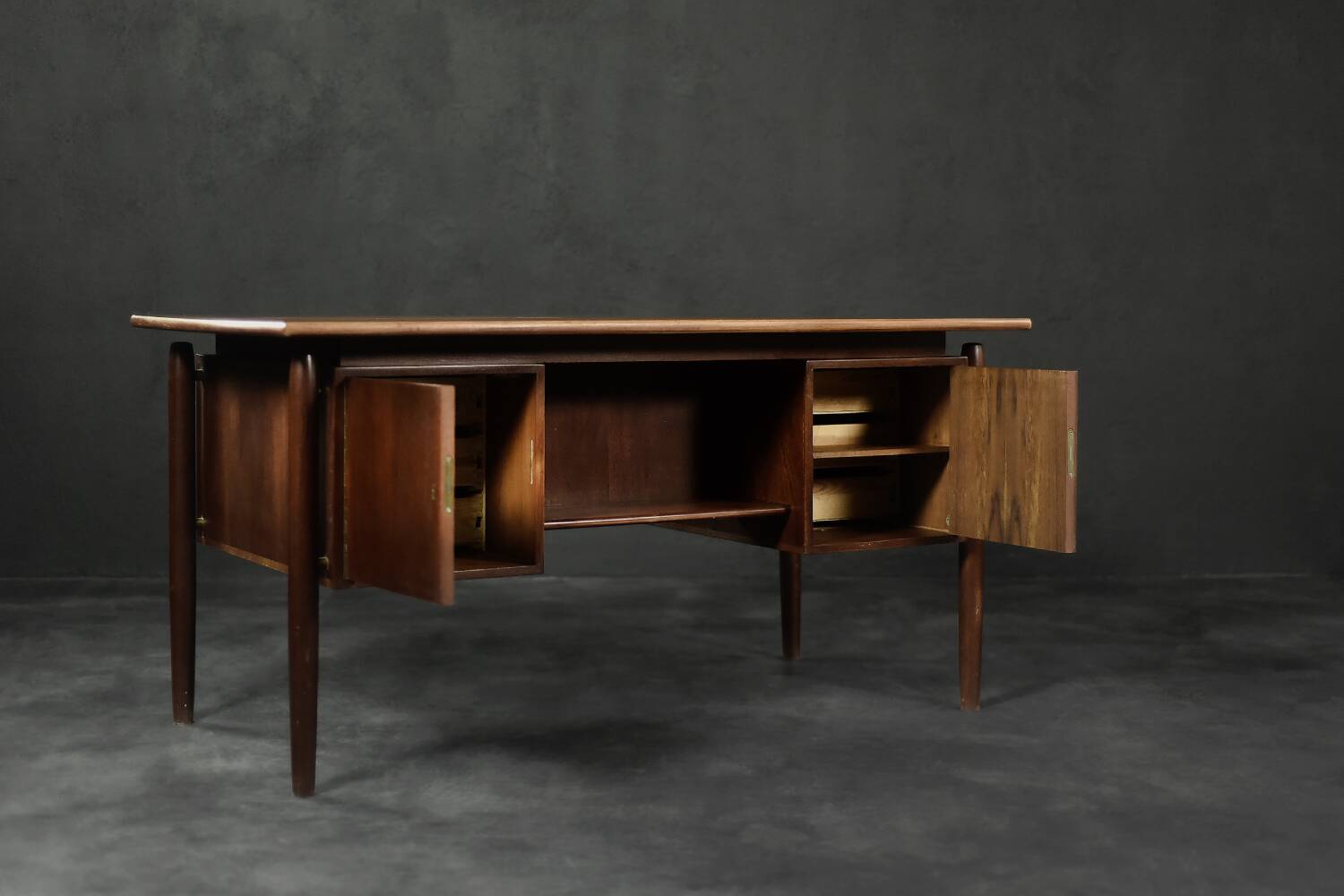Mid-Century Danish Scandinavian Modern Teak Bilateral Desk with Drawers, 1960s
