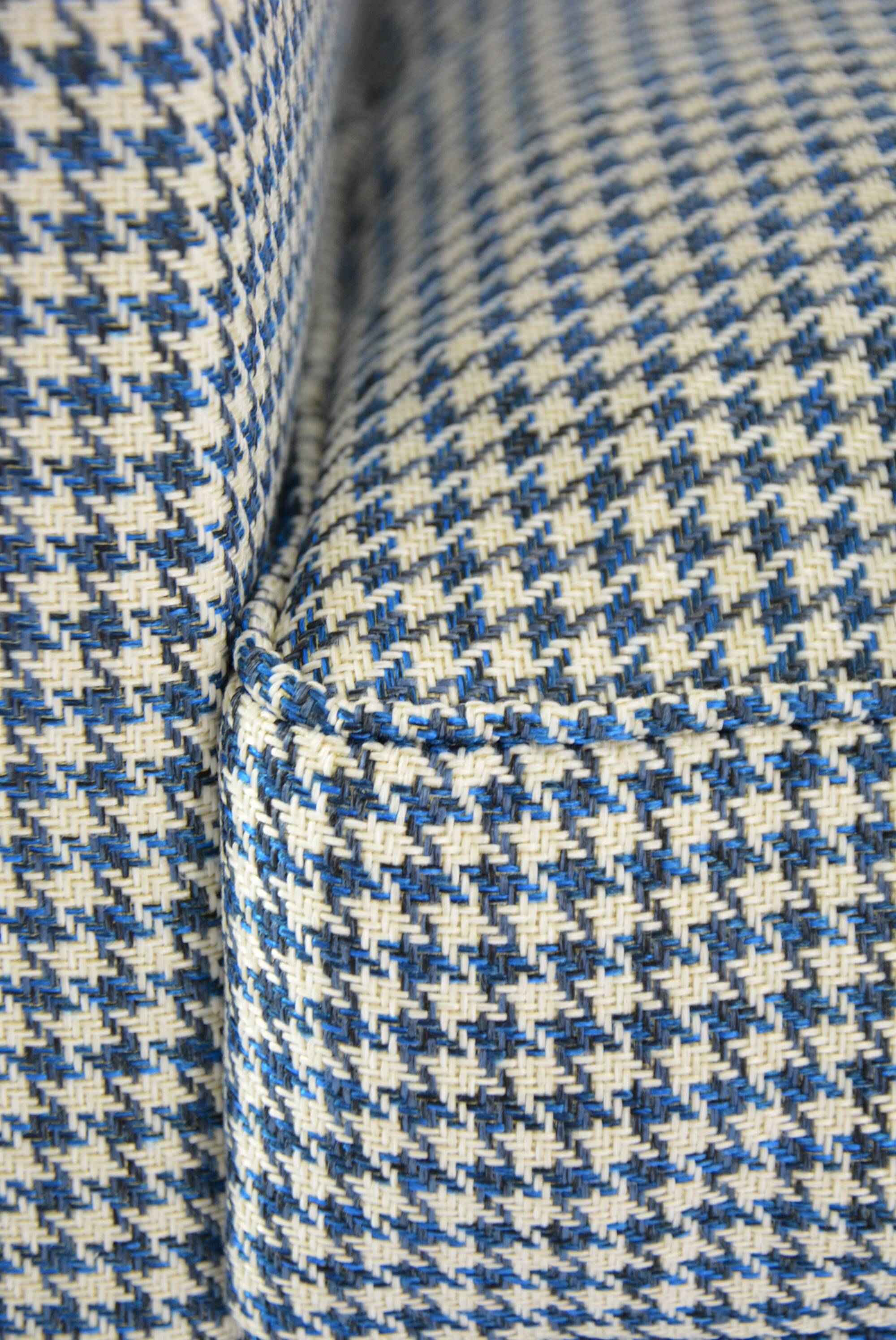 Blue houndstooth square armchairs