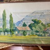 Aquarelle ancienne paysage savoyard