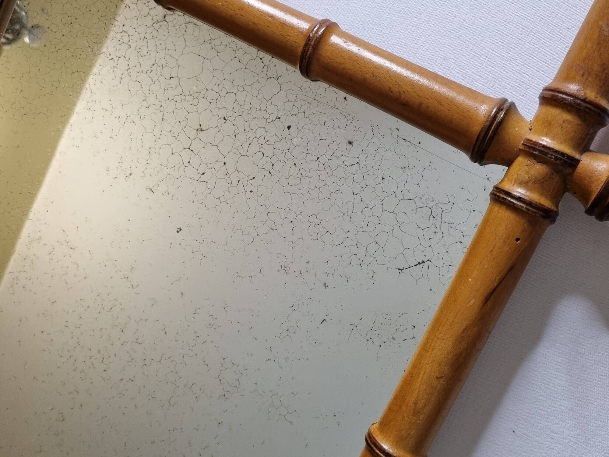 Turned wooden mirror in imitation of bamboo, mid-century, 54 cm x 67 cm