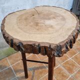 Brutalist tripod high table in wood and metal, 74 cm