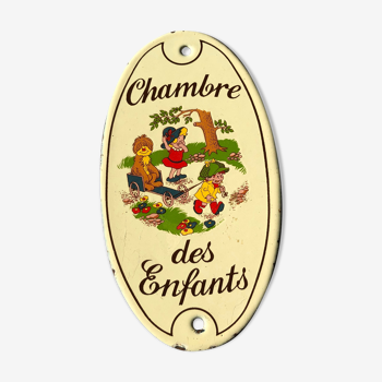 Plaque émaillée vintage chambre d'enfant déco ancienne avec trou pour fixation