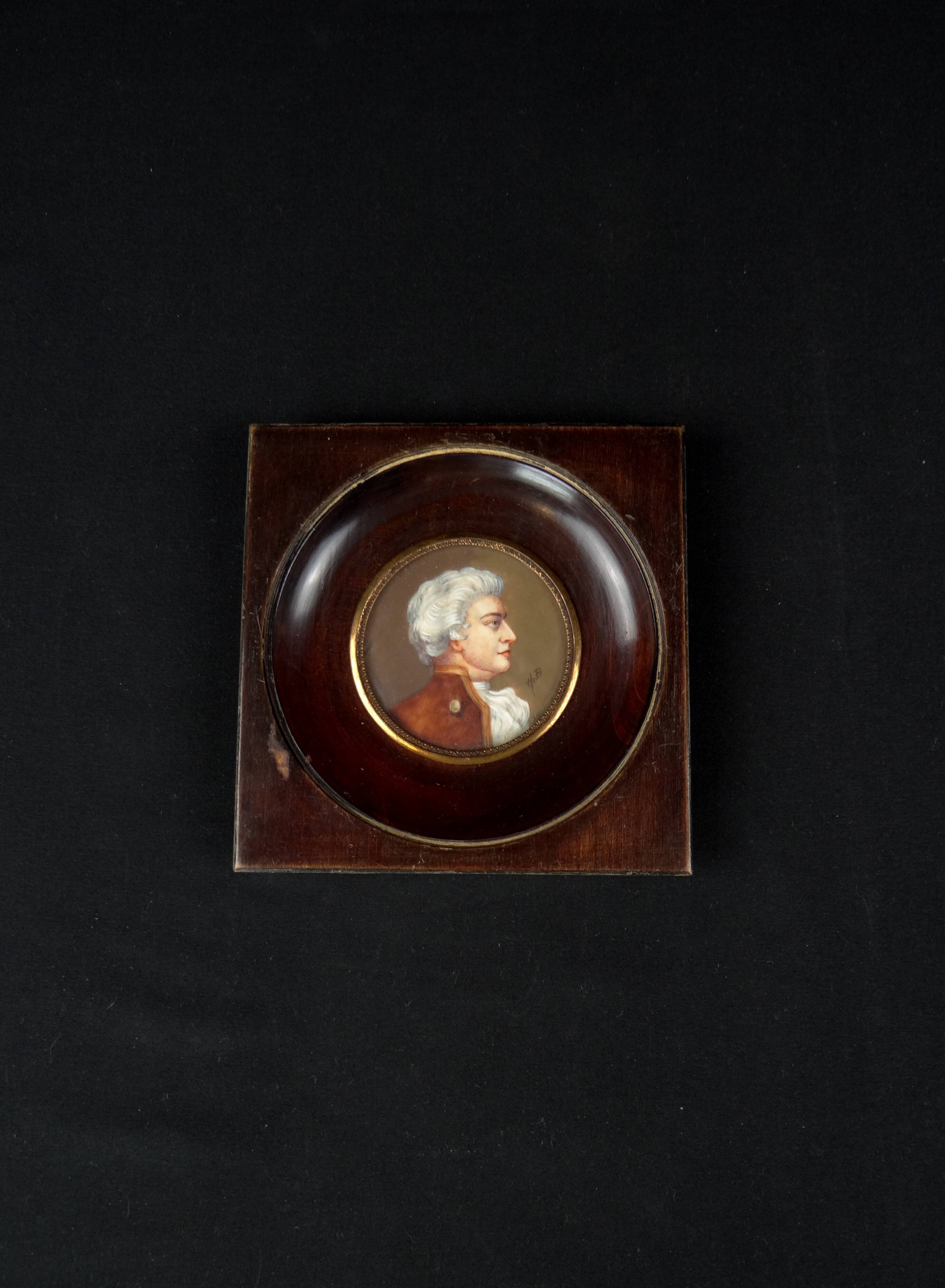 Miniature gouache portrait, 19th century, of an aristocratic man in profile