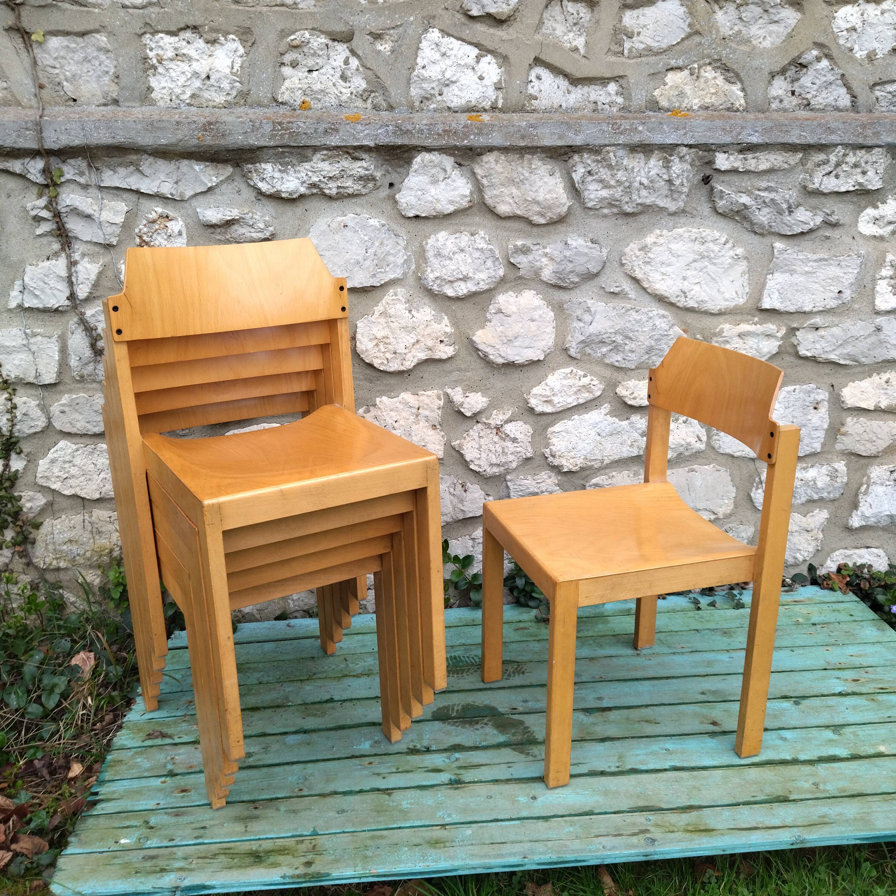 6 stackable chairs 80s schlapp mobel made in France