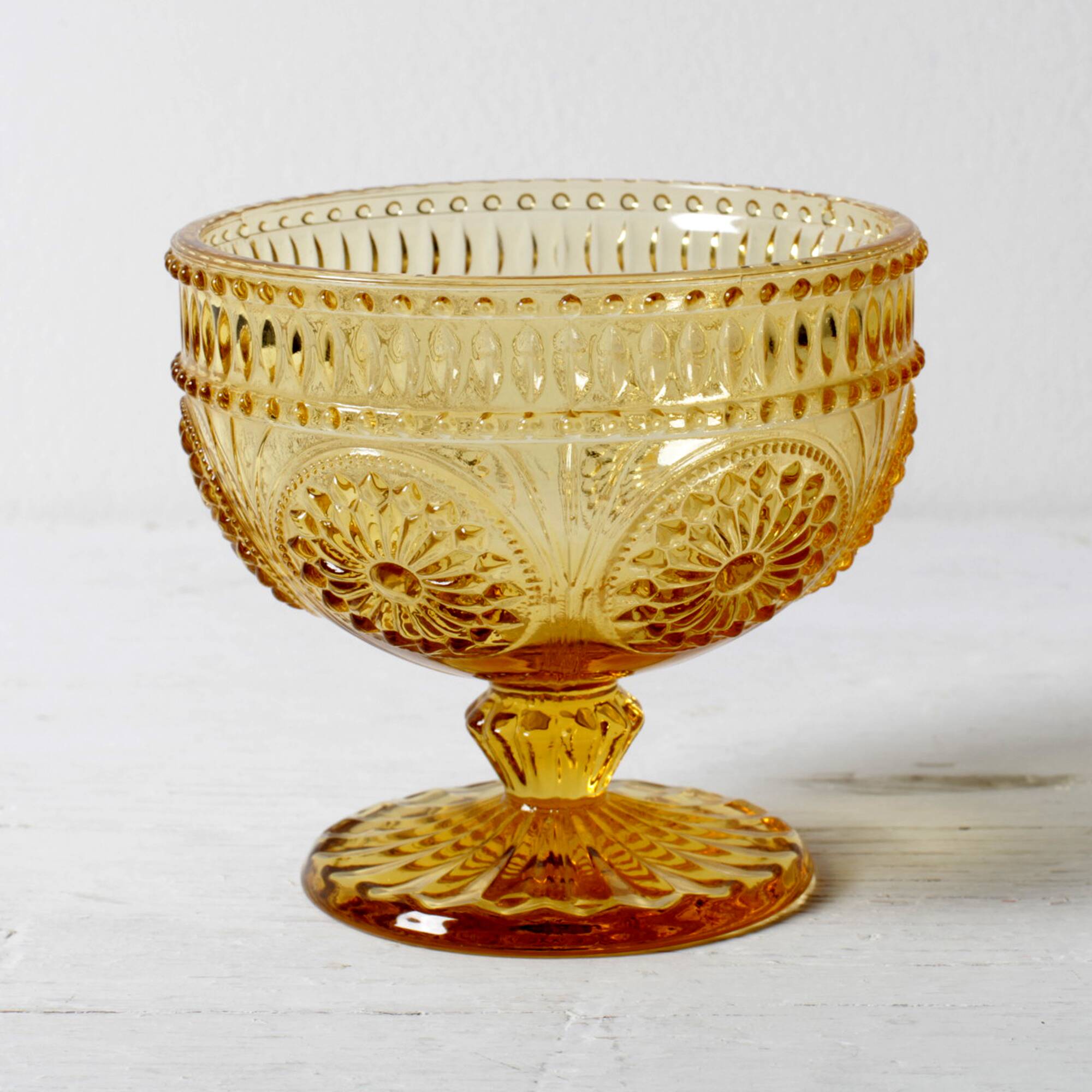 Godinger Amber Honey Pressed Glass Pedestal Bowl – Vintage USA 2000s