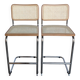 Ensemble de 2 chaises haute Bar Cesca / Design Marcel Breuer / Noyer clair, osier