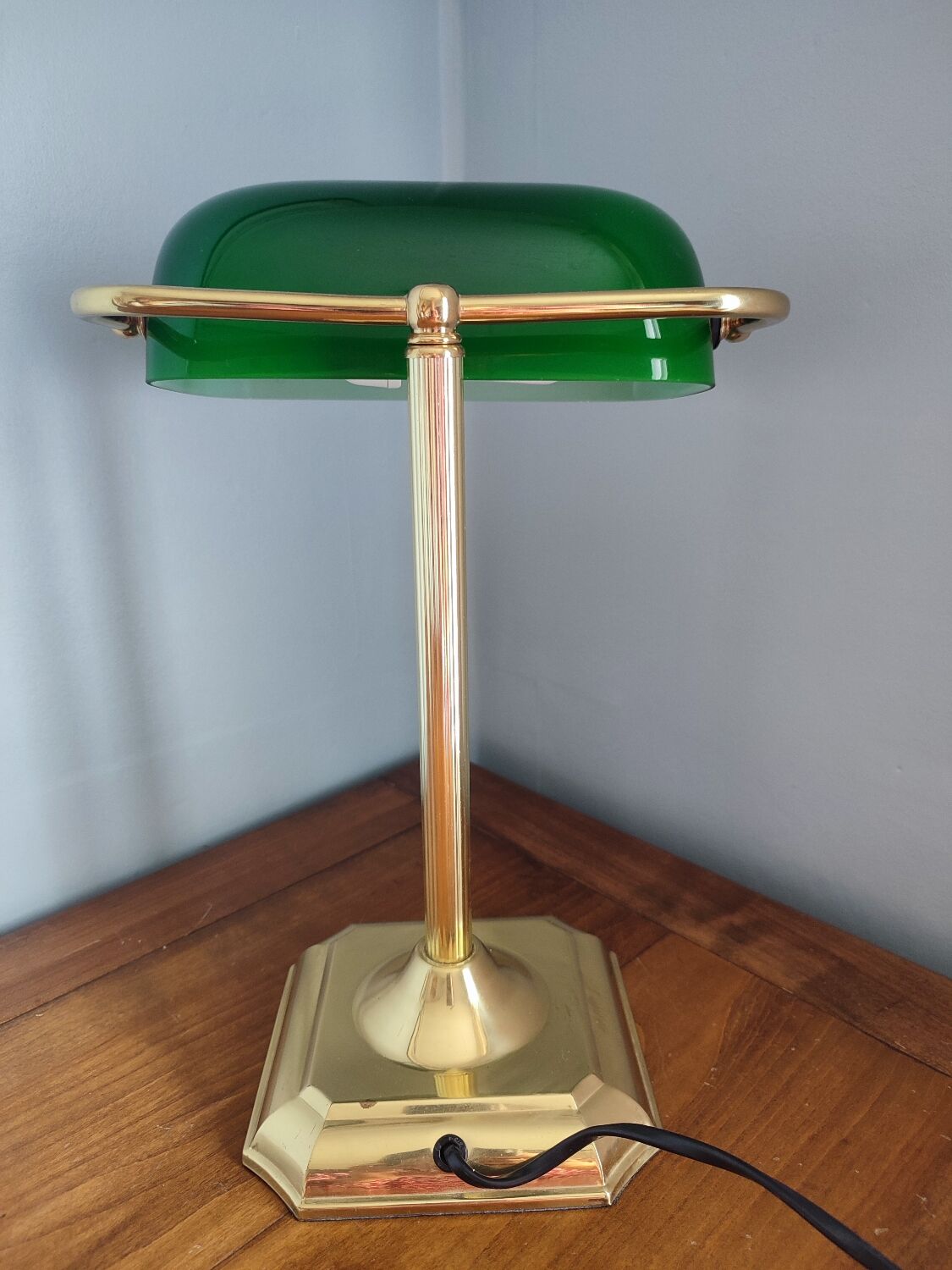 Lampe banquier en laiton et verre vintage
