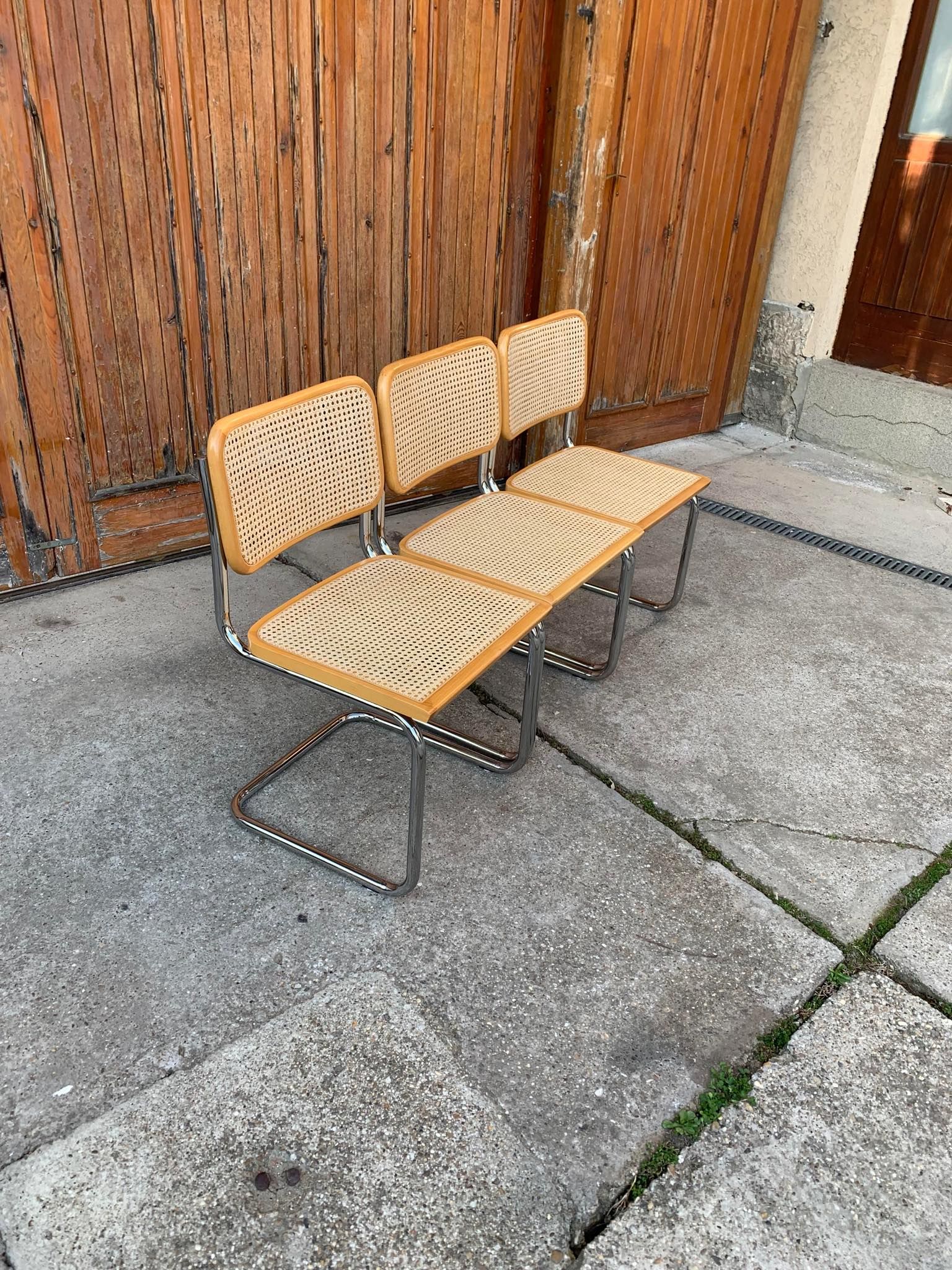Set of 3 mid-century Italian B32 Cesca chairs by Marcel Breuer, 1970s