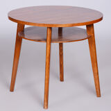 Mid-Century Small Round Table By JITONA, Beech, Walnut, Czechia, 1950s