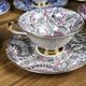 Porcelain coffee service multicolored and gilded cashmere designs signed BM France