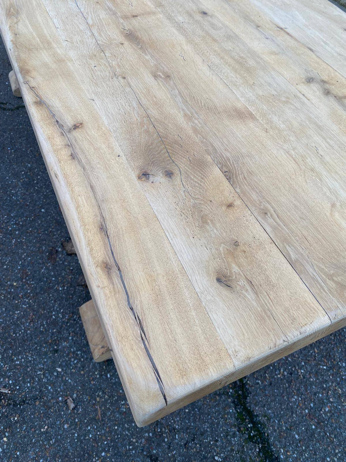 Restored 19th-century monastery dining table in solid oak, 220cm