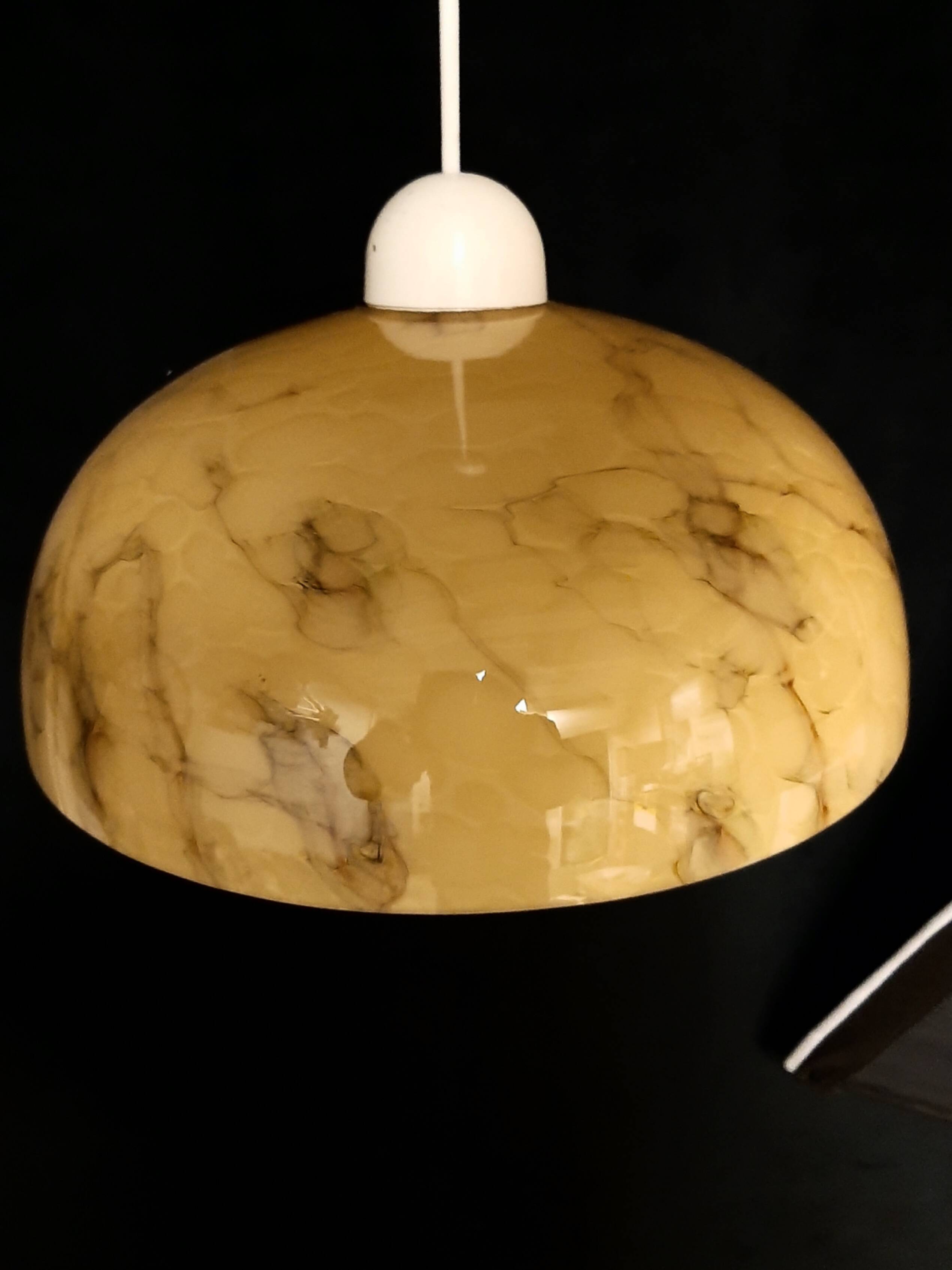 Art Deco pendant light in beige and vintage brown marble effect opaline glass