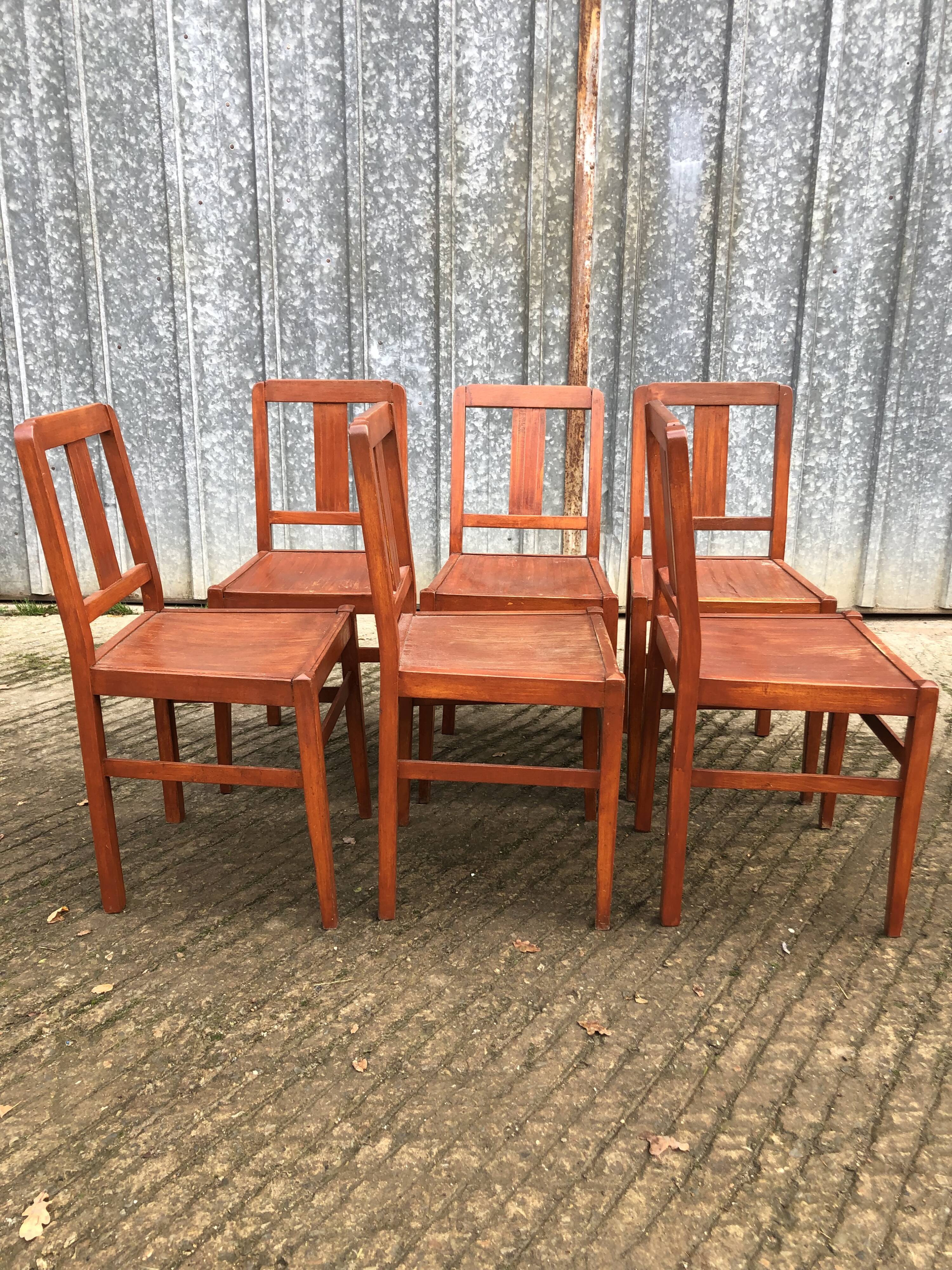 6 René Gabriel chairs from the reconstruction period in beech and plywood.