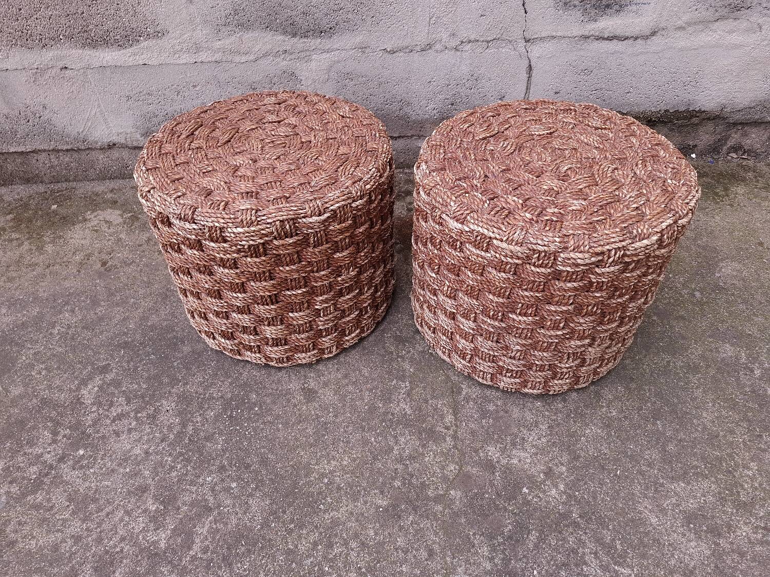 Paire de poufs en corde tressé années 70'S