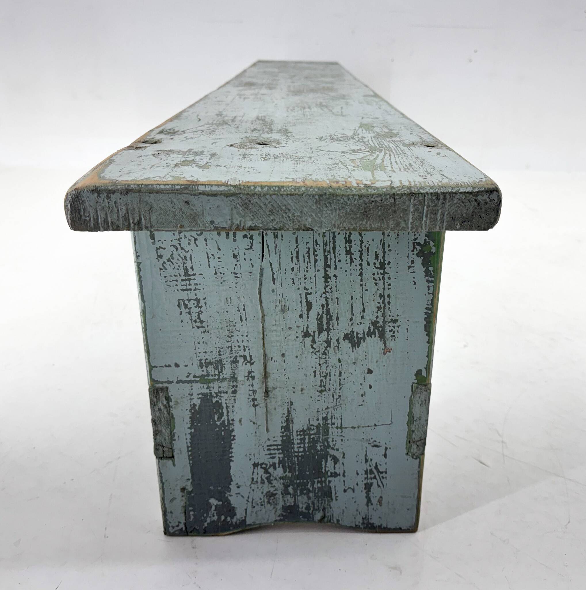 Vintage Industrial All-wood Bench, Original Paint, 1950's