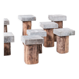 Wooden and stone mid-century pedestals or side tables