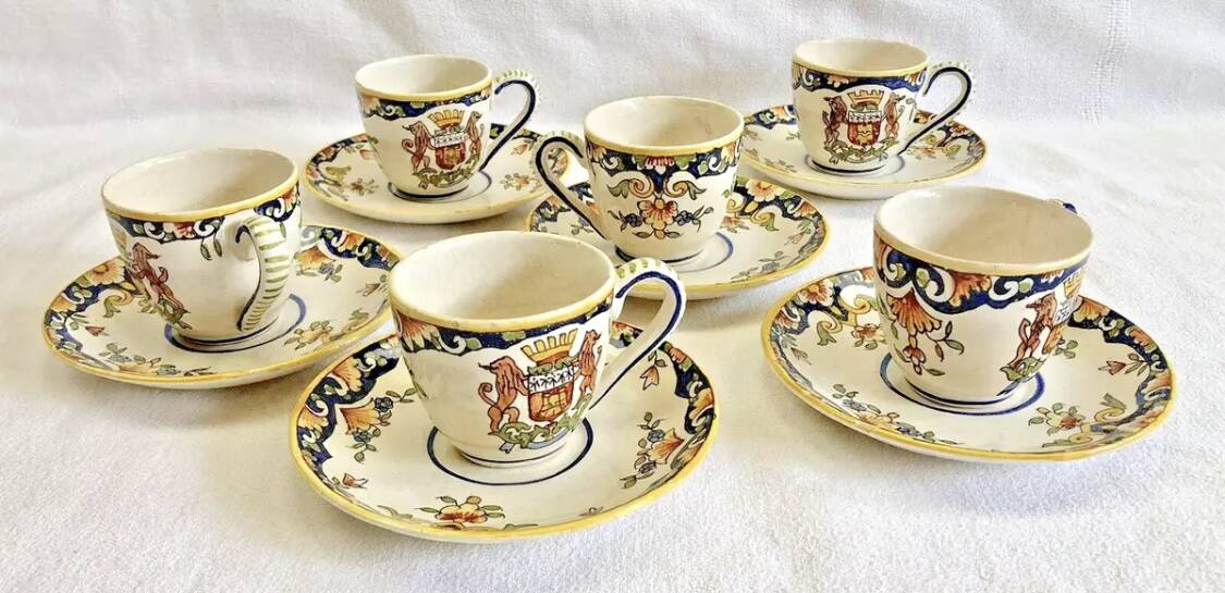 6 old Devres Fourmaintraux Rouen coffee cups Dinan model 19th century