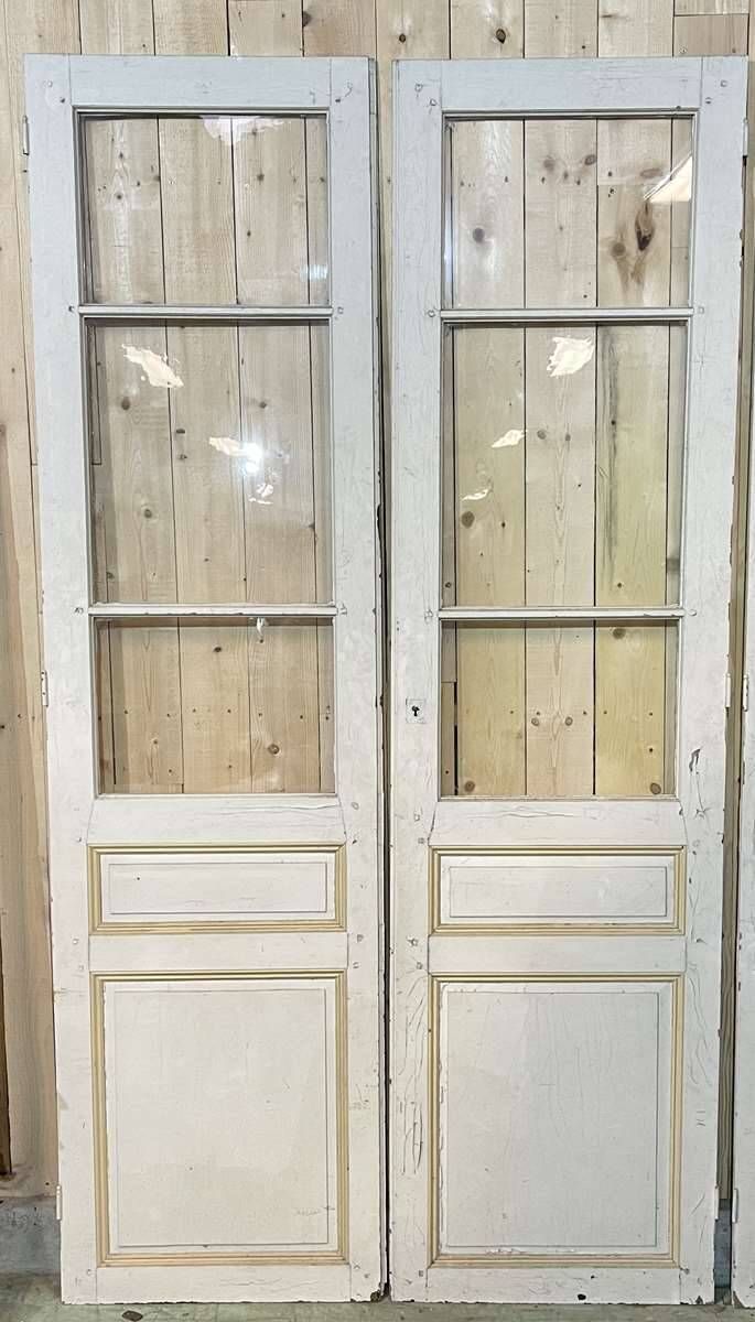 Double glazed interior door in fir from the early 20th century - 2m44 x 1m48