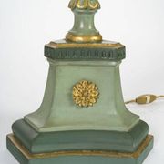 Carved, lacquered and gilded wooden lamp, 1950-1960, Louis XVI style.