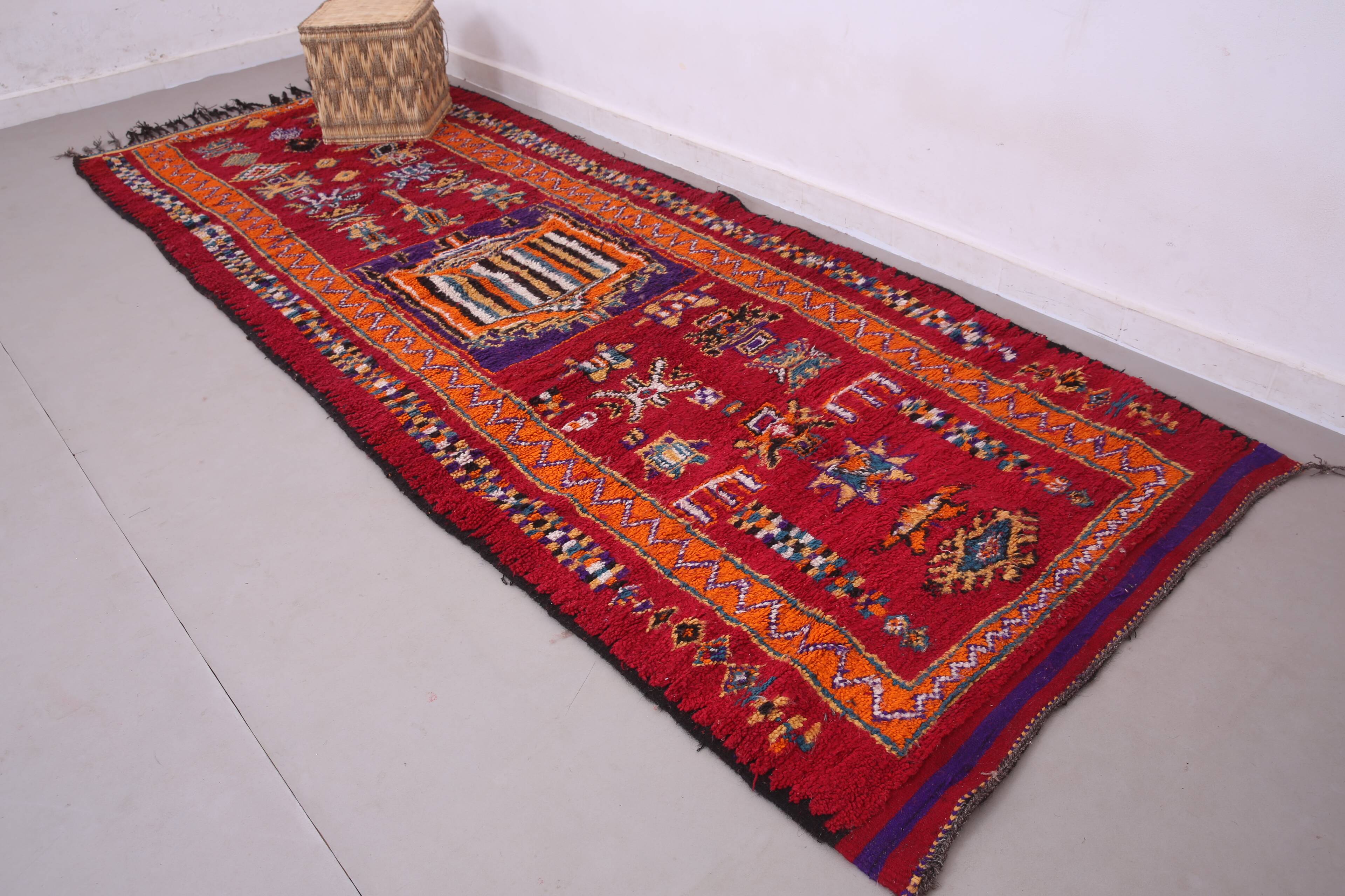 Red Vintage Moroccan Runner Rug 137 x 363 cm - Berber Wool Rug Hallway