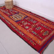 Red Vintage Moroccan Runner Rug 137 x 363 cm - Berber Wool Rug Hallway