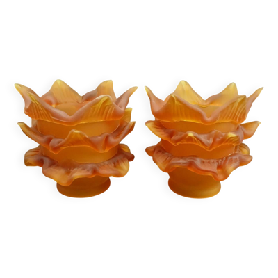 Paire de tulipes en pâte de verre ambrée