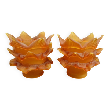 Paire de tulipes en pâte de verre ambrée