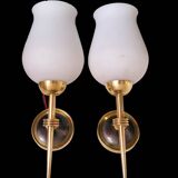 Pair of opaline and brass wall lights, 1950s