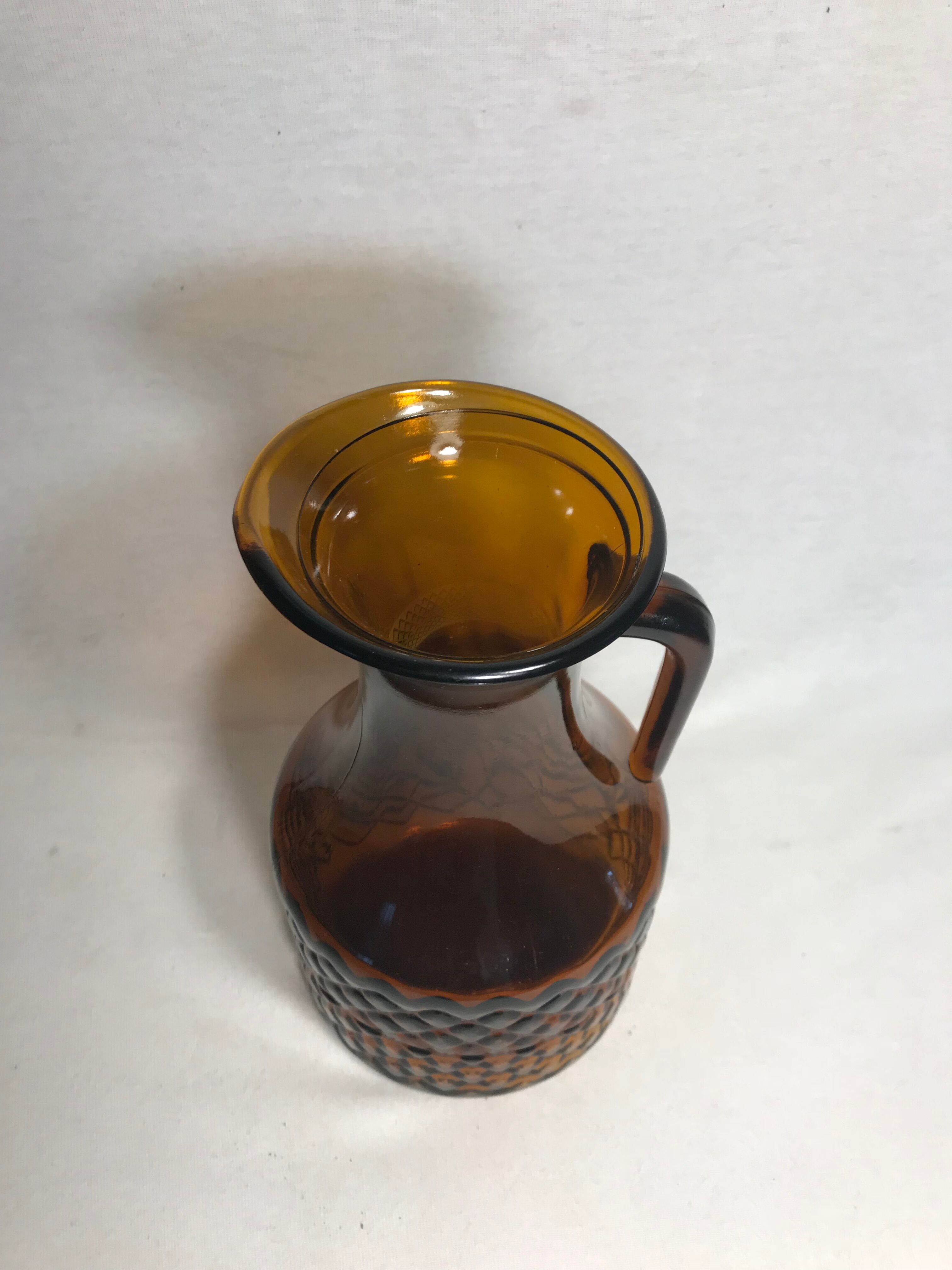 Old molded glass pitcher Brown form geometric decanter Vintage kitchen